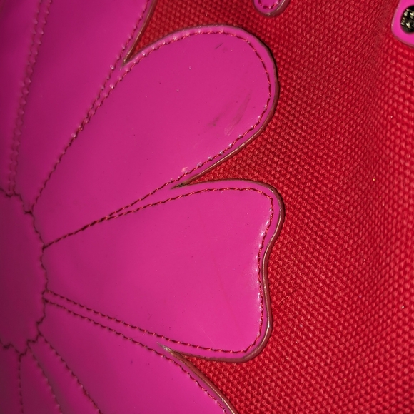 Kate Spade Canvas Patent Floral Tote Red Pink RARE EUC - Picture 14 of 16